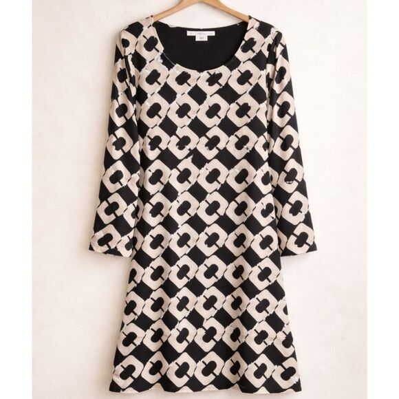Diane Von Furstenberg Dresses & Skirts - DVF Diane Von Furstenberg Reina Silk Shift Dress 8 Black Geometric Archival